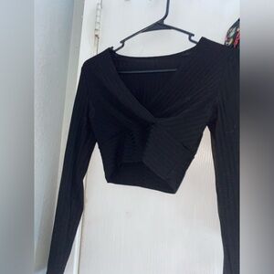 SHEIN PETITE Surplice Neck Crop Tee, Going Out Top